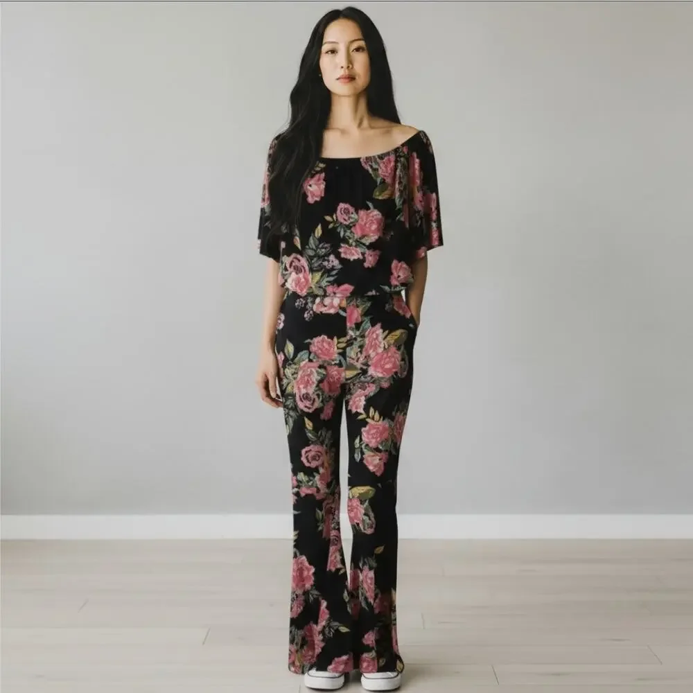 Free People Vintage Strapless Floral Medium Jumpsuit